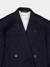 Givenchy Dark Navy Double-Breasted Wool Pinstripe Blazer