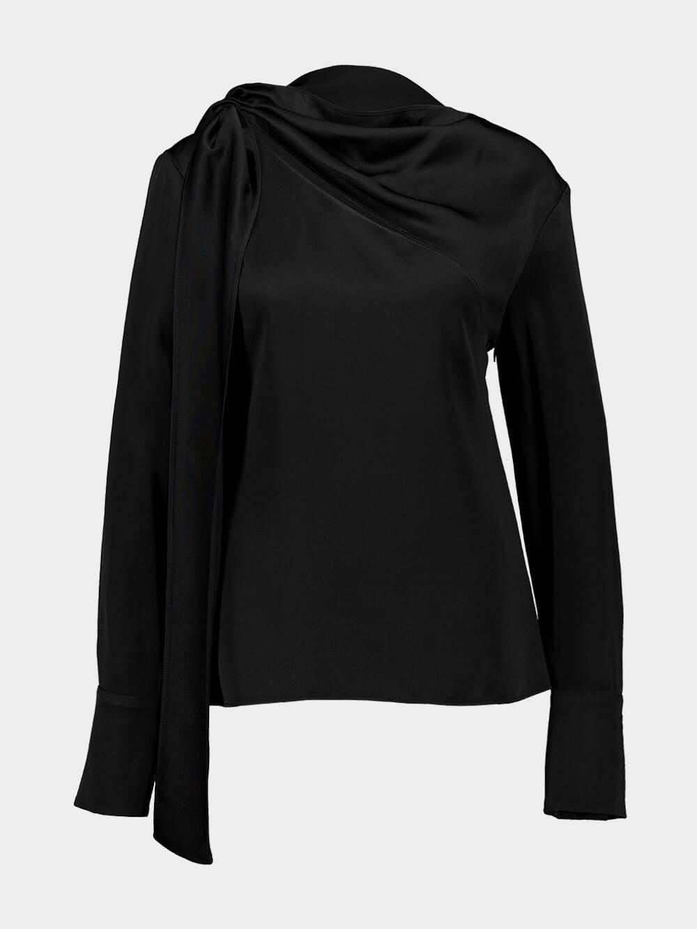 Black Draped Bow Blouse