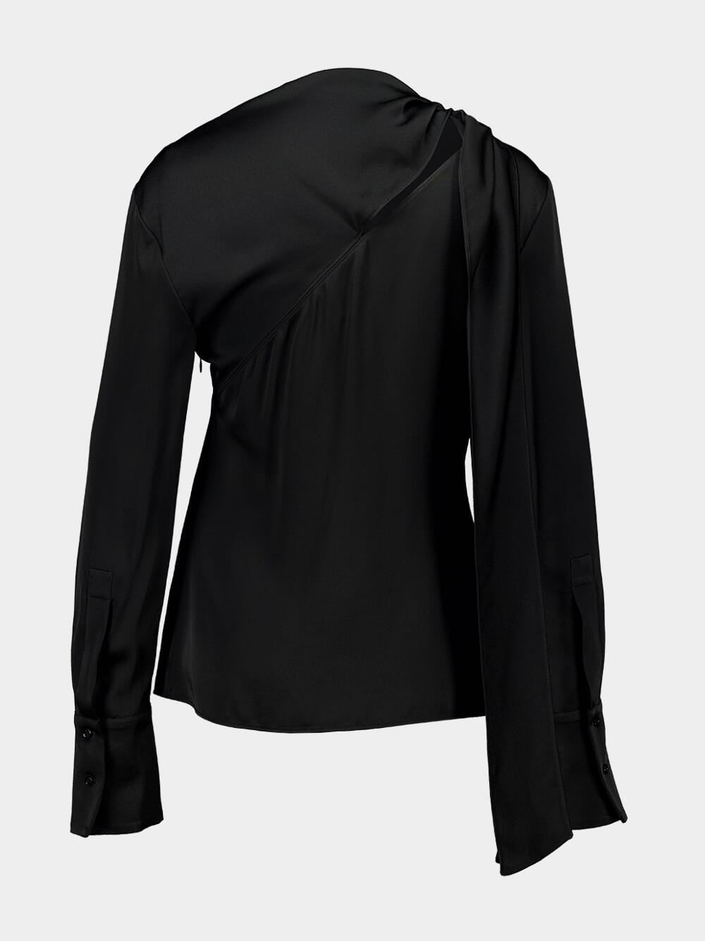 Black Draped Bow Blouse