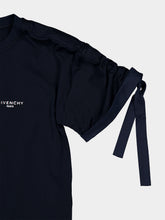 Givenchy Navy Gathered Sleeve Cotton T-Shirt