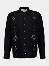 Baziszt Navy Blue Byrsa Embroidered Shirt
