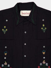 Baziszt Navy Blue Byrsa Embroidered Shirt