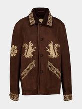Baziszt Dark Brown Embroidered Shearling Leather Coat