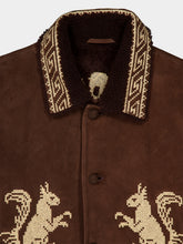 Baziszt Dark Brown Embroidered Shearling Leather Coat