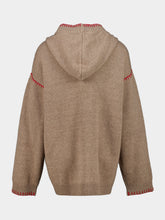 Baziszt Taupe Embroidered Cashmere Zip-Up Hooded Sweatshirt