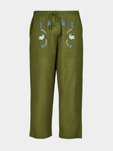Baziszt Khaki Green Embroidered Cotton Trousers