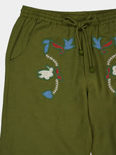 Baziszt Khaki Green Embroidered Cotton Trousers