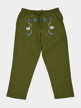 Baziszt Khaki Green Embroidered Cotton Trousers