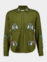 Baziszt Khaki Green Embroidered Cotton Shirt