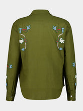 Baziszt Khaki Green Embroidered Cotton Shirt