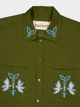 Baziszt Khaki Green Embroidered Cotton Shirt