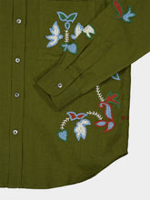 Baziszt Khaki Green Embroidered Cotton Shirt