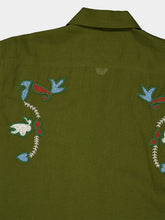 Baziszt Khaki Green Embroidered Cotton Shirt