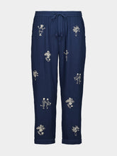 Baziszt Navy Embroidered Cotton Trousers
