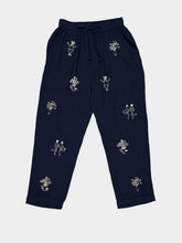 Baziszt Navy Embroidered Cotton Trousers