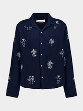 Baziszt Navy Blue Embroidered Cotton Shirt