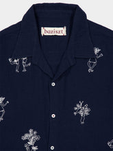 Baziszt Navy Blue Embroidered Cotton Shirt