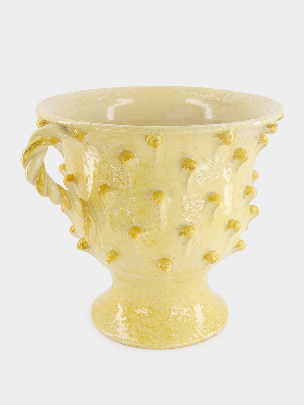 Yellow Pinecone Footed Vase with Handles