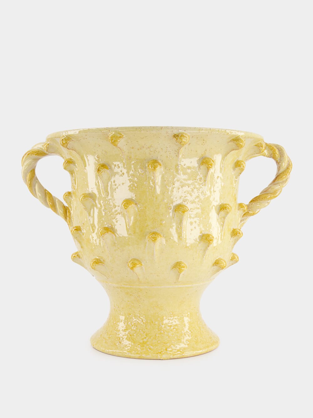 Yellow Pinecone Footed Vase with Handles