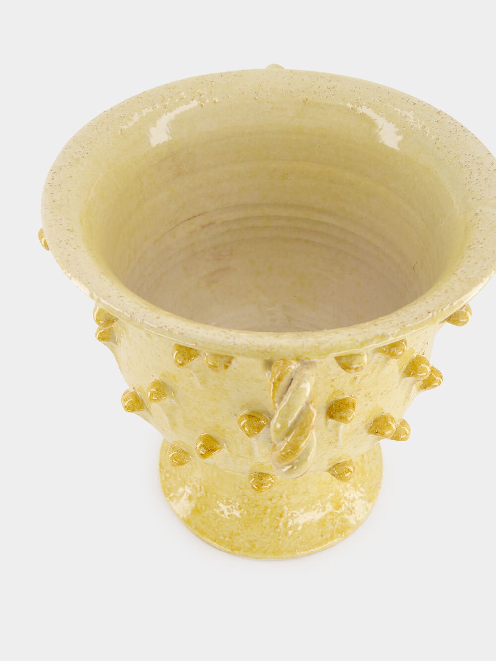 Yellow Pinecone Footed Vase with Handles