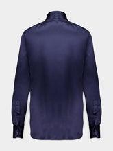 Tom Ford Plisse Plastron Blue Fluid Charmeuse Sild Shirt
