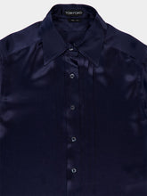 Tom Ford Plisse Plastron Blue Fluid Charmeuse Sild Shirt