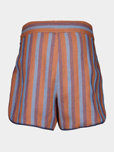 Paula Calcita Blue Stripes Embroidered Linen Shorts