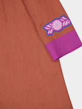 Paula Camille Caramel Café Linen Dress with Embroidered Patches and Belt