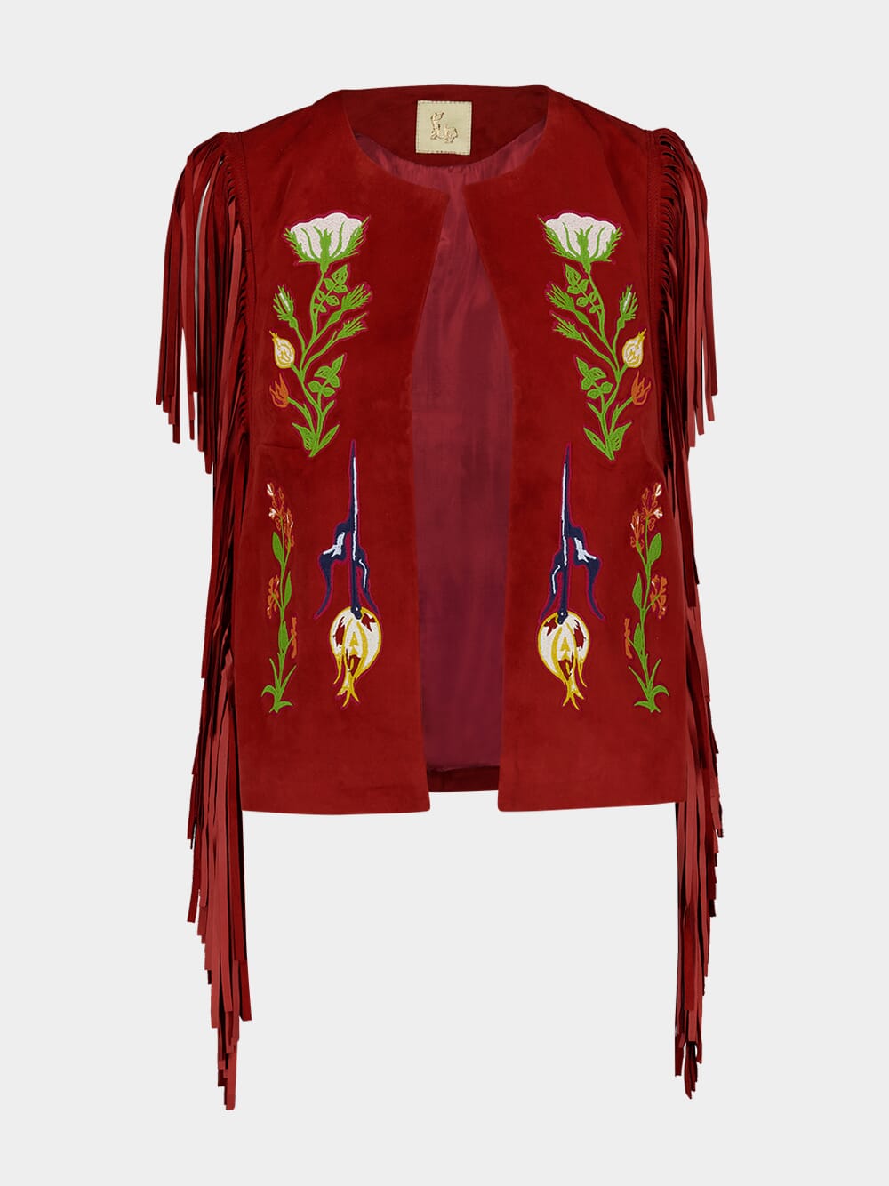 Cassiopeia Embroidered Suede Vest with Fringes