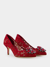 Dolce & Gabbana Red Lace Bellucci Pumps With Crystal Detail