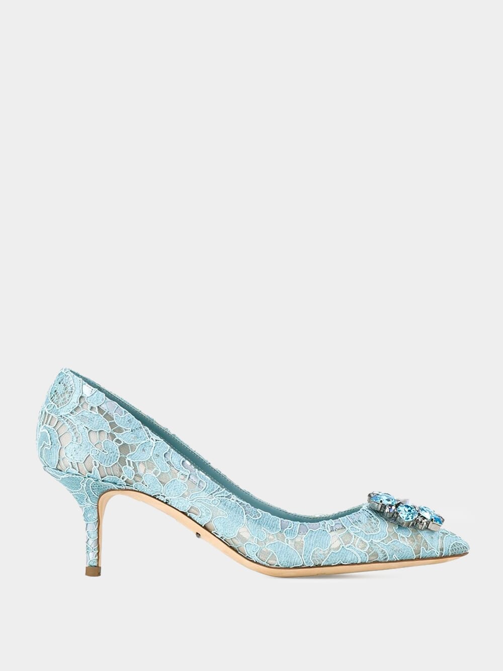 Light Blue Lace Pumps with Jewel Detail