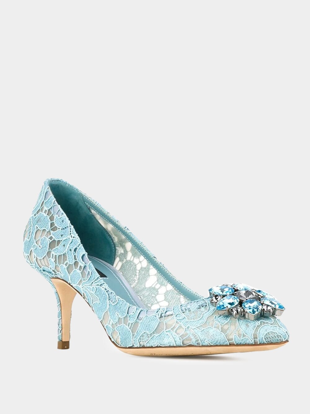 Light Blue Lace Pumps with Jewel Detail