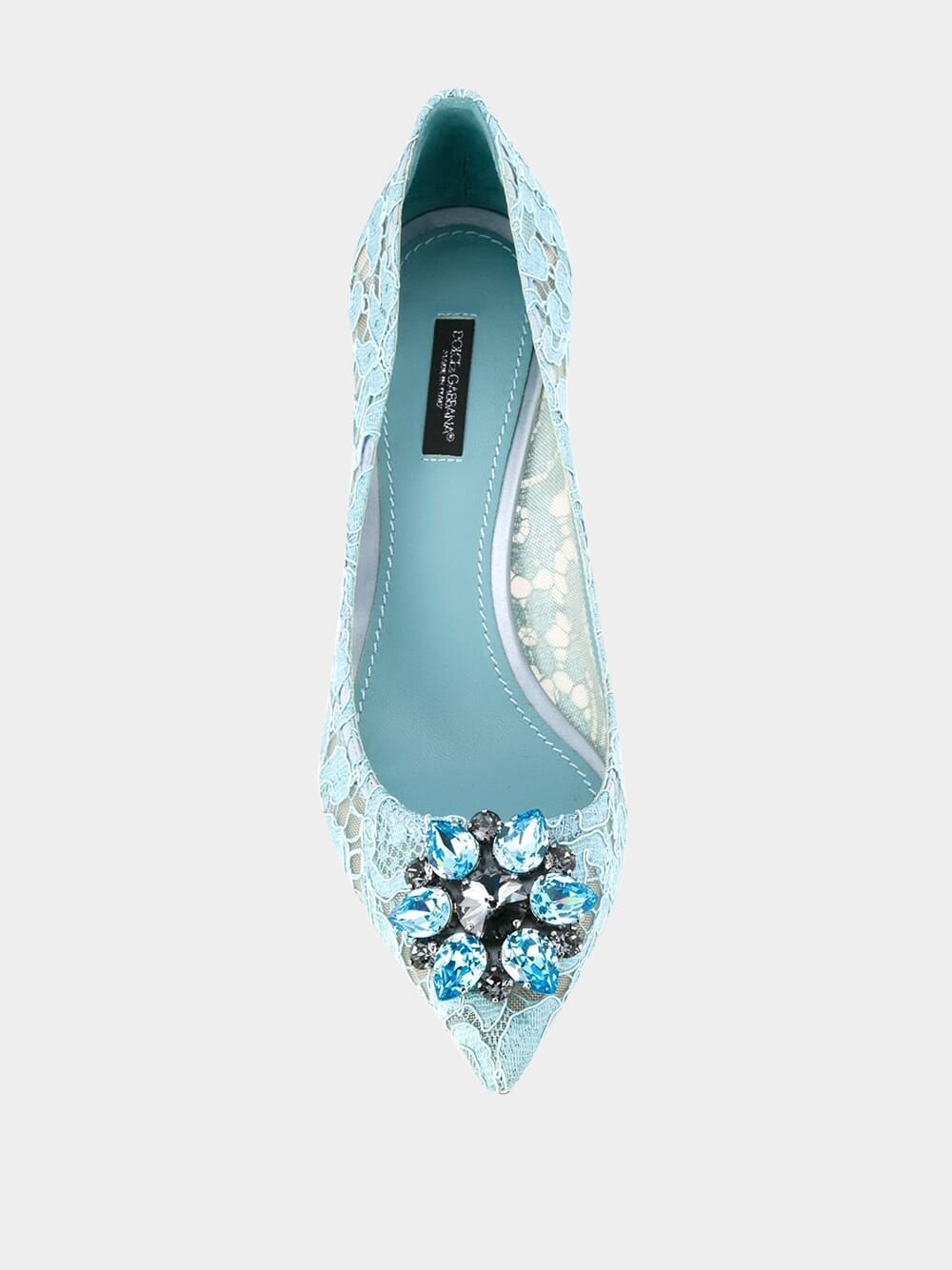 Light Blue Lace Pumps with Jewel Detail