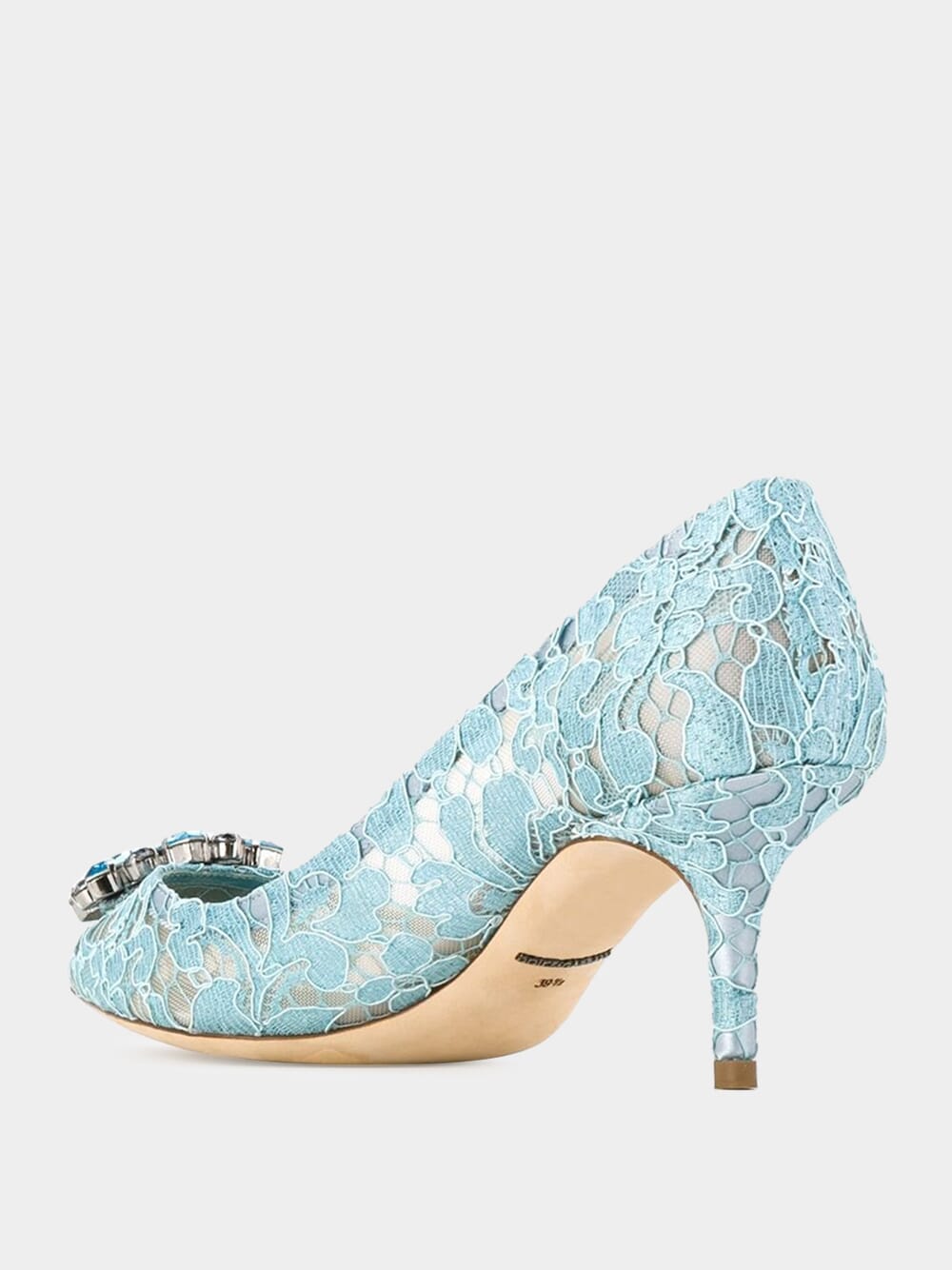 Light Blue Lace Pumps with Jewel Detail