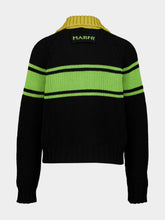 Marni Black and Green Striped Cotton Cardigan