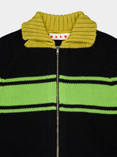 Marni Black and Green Striped Cotton Cardigan