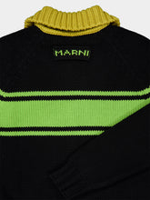 Marni Black and Green Striped Cotton Cardigan