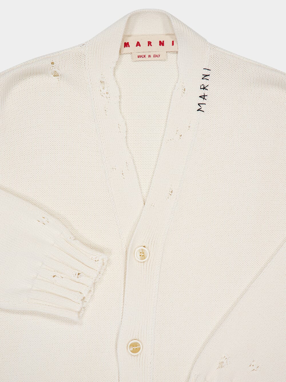 White Cotton V-Neck Cardigan