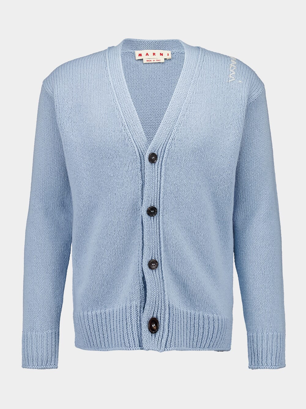 Leaden Blue V-Neck Buttoned Virgin Wool Cardigan