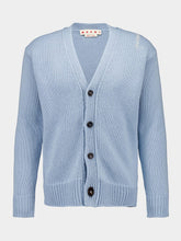 Leaden Blue V-Neck Buttoned Virgin Wool Cardigan | PDP - Fashion Clinic