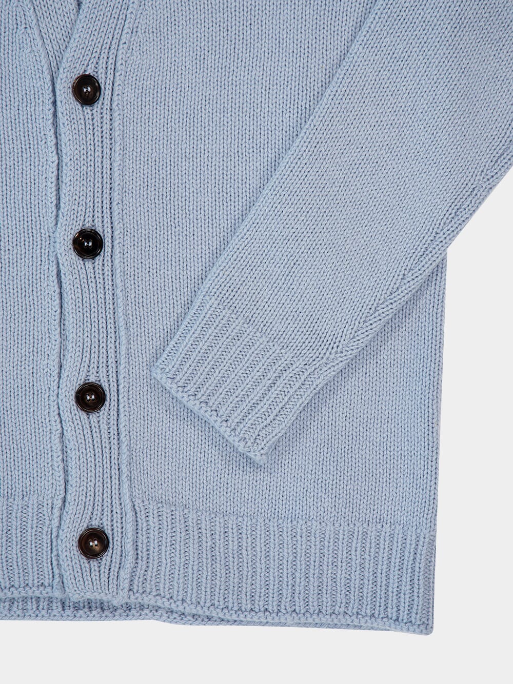 Leaden Blue V-Neck Buttoned Virgin Wool Cardigan