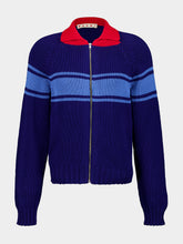 Marni Ocean Blue Striped Zip Cotton Cardigan