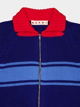 Marni Ocean Blue Striped Zip Cotton Cardigan