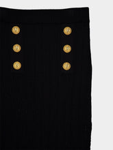 Balmain Gold-Buttoned Knit Midi Skirt
