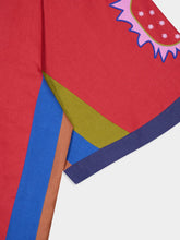 Paula Cinnabar Red Dahlia Linen Dress with Embroidered Patches