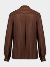 Zeus+Dione Brown Hera Textured Silk Mao Collar Blouse