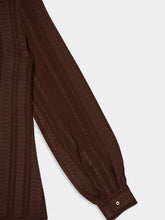 Zeus+Dione Brown Hera Textured Silk Mao Collar Blouse