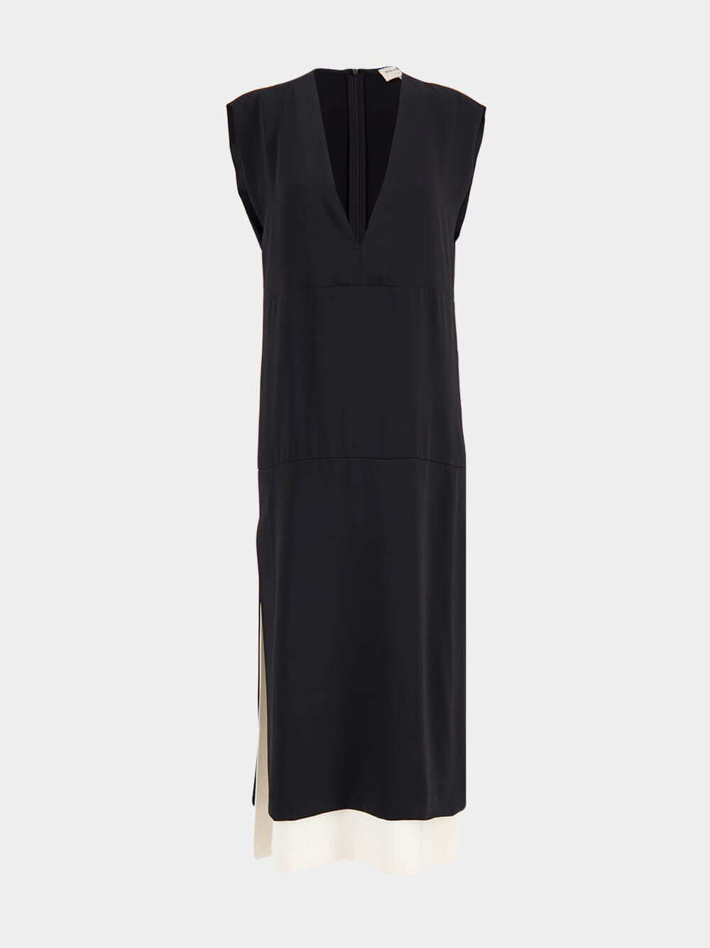 Black Bicolor V-Neck Midi Dress