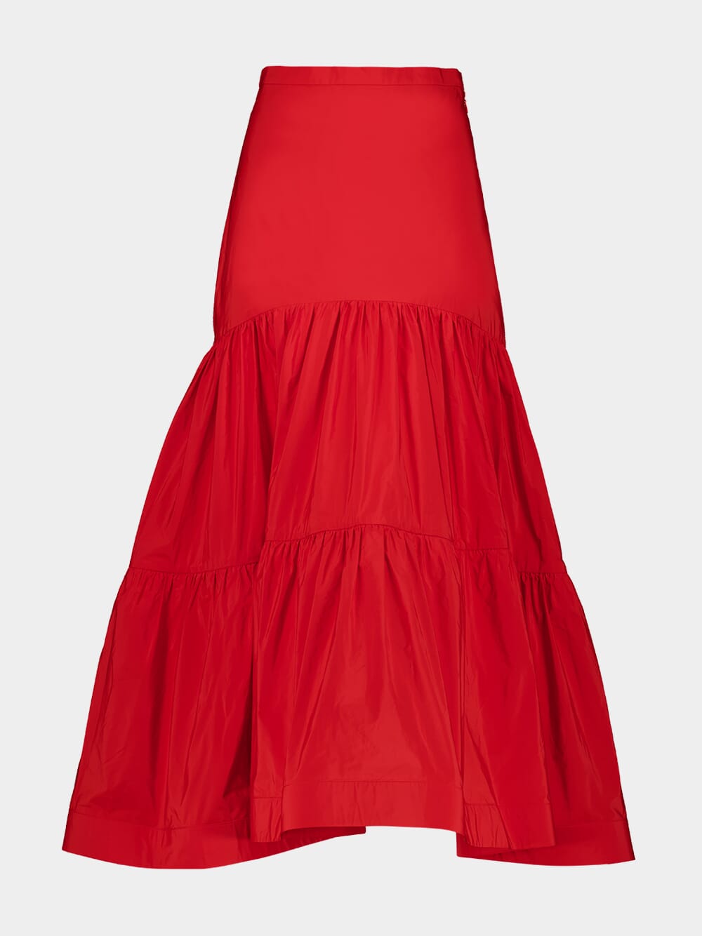 Red Daucus Tiered Flared Midi Skirt