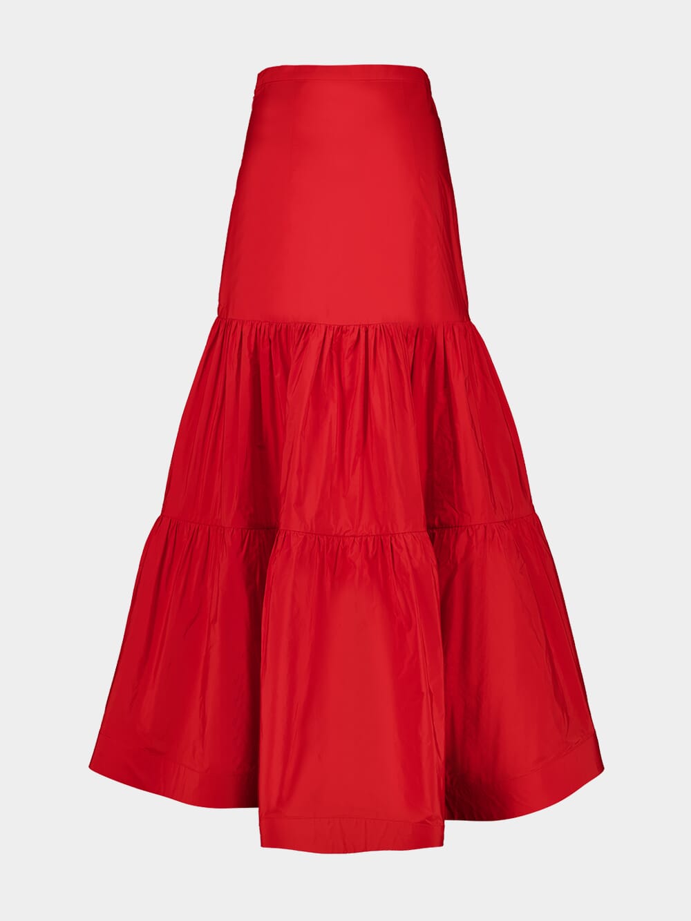 Red Daucus Tiered Flared Midi Skirt